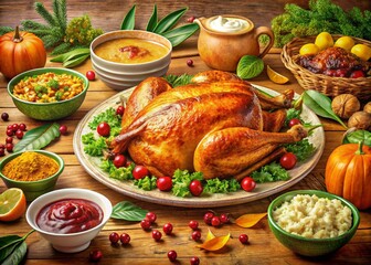 Thanksgiving Feast: Roasted Turkey & Side Dishes - Photorealistic Pencil Sketch