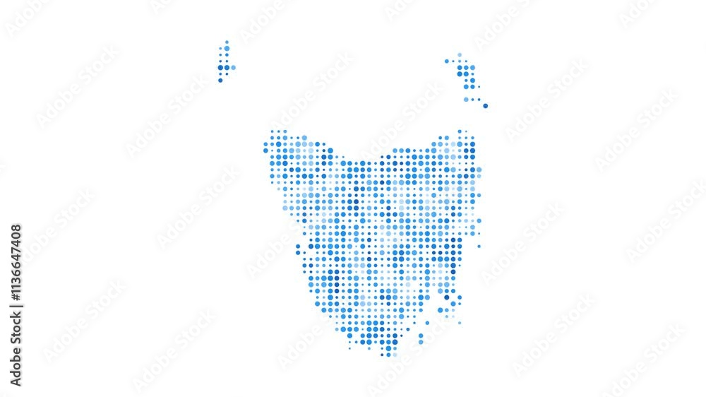 Poster tasmania dotted digital map. map of tasmania with pulsating colored circles. shape of the island fil