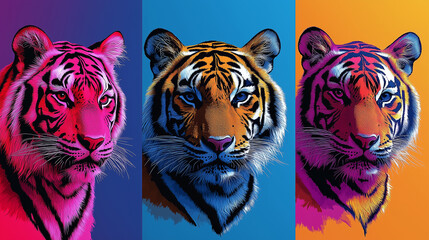 Obraz premium Vibrant portrait of a tiger with bold lines showcasing its fierce beauty and unique colors