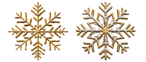 Gold snowflake isolated on transparent background
