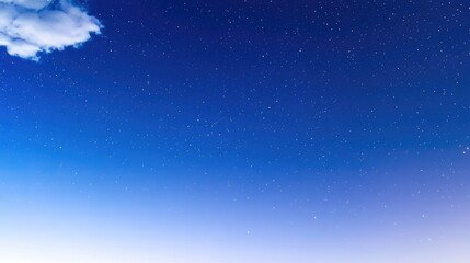 Twinkling Starry Night Sky with White Clouds and Blue Gradient Background, Capturing Vast Universe and Starlight, High Definition Long Exposure Photography Using Wide-Angle Lens, Low Angle Night View
