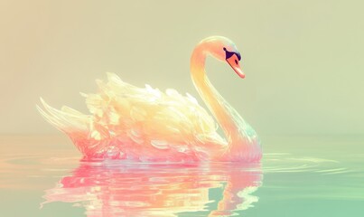 Fototapeta premium A pink swan is swimming in a body of water