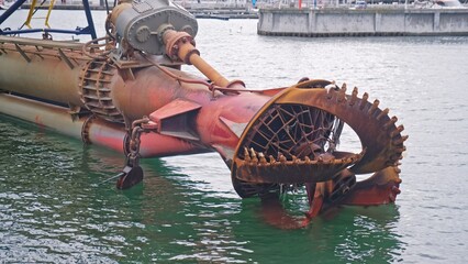 Maritime Engineering Ship With Dredger Drill Equipment for Removing Unwanted Sediment and Debris from Seabed