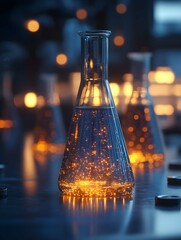 Close up of examining of test sample under the microscope in laboratory.