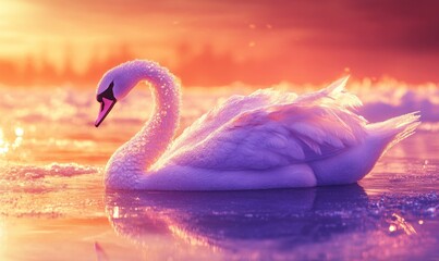Fototapeta premium A swan is swimming in a lake