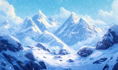 A mountain range covered in snow