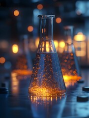 Close up of examining of test sample under the microscope in laboratory.