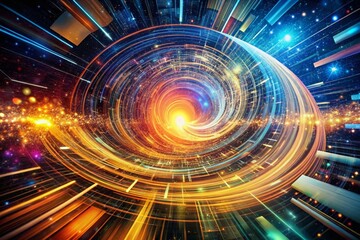 Obraz premium Topaz Data Whirlwind: Abstract Digital Information Art - Swirling Data Convergence