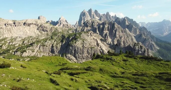 Beautiful afternoon panorama of Tre Cime di Lavaredo, Dolomites Alps mountains, Italy