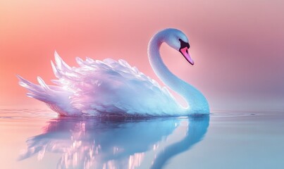 Fototapeta premium A swan is swimming in a body of water