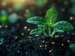 Young Sprout Agricultural Technologies, Scientific Research Banner, Organic Digital Background. Copy Space