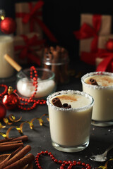 Two glasses with traditional Puerto Rico cocktail Coquito	