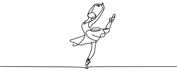 Ballerina Dancing Continuous One Line Drawing. Woman Ballet Dance Abstract Minimal One Line Drawing. Ballerina Line Art Trendy Illustration Vector Modern Trendy Contour Drawing © Vasyl Yurlov