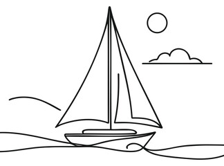 Sea Sailboat Continuous one line vector art drawing and illustration