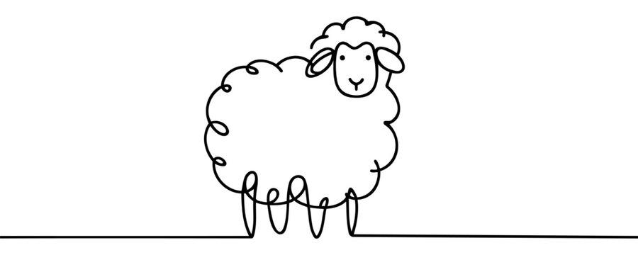 Minimalist one line ewe sheep Icon. Line drawing ewe tattoo. Ewe sheep Vector Illustration. Free single line drawing of female sheep ewe. One line hand drawing continuous art