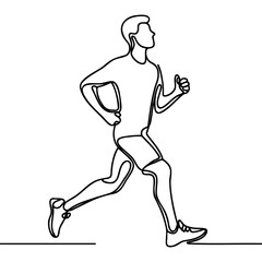 One continuous line drawing of young sporty runner man relax running at countryside Continuous one line drawing