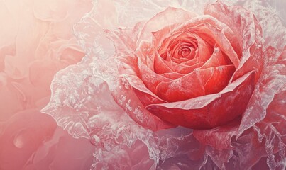 A rose is shown in a pink background
