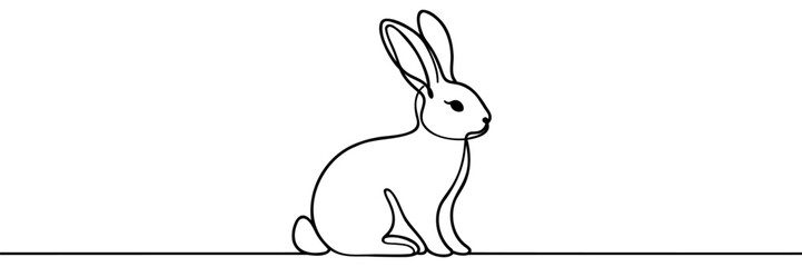 Easter Bunny continuous one line drawing. Easter border with eggs and cute cartoon bunny in continuous line art drawing style. Illustration for Easter with Rabbit Black and white vector