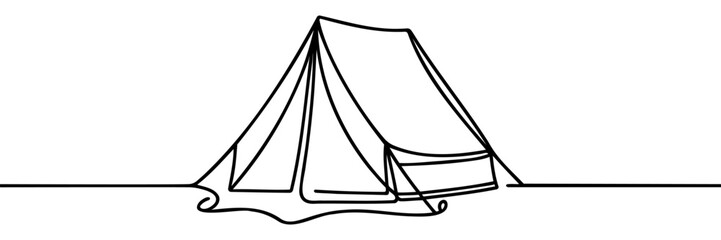 Continuous one line drawing of tent camping in outdoor. Canvas tent line art vector illustration. © Vasyl Yurlov