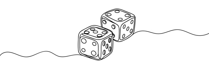 Two dices one line vector illustration. Continuous contour drawing of game dice.