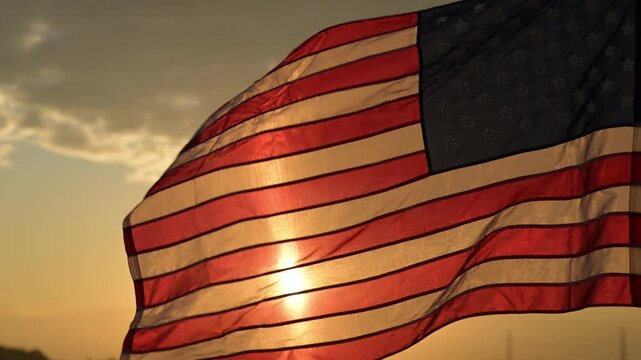 Waving American Flag at Sunset Outdoor Location Photography Natural Environment Side View National Pride Concept