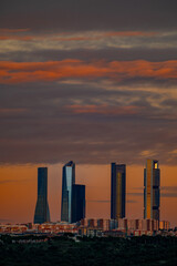 Madrid bussiness tower in the sunset in winter