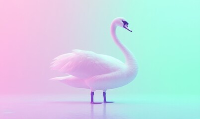 Fototapeta premium A white swan is standing in a body of water