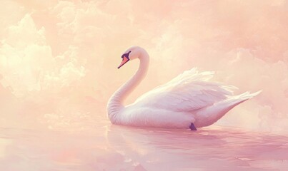 Naklejka premium A swan is swimming in a pond