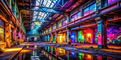 Urban Exploration Abstract Wonderland: Vivid Lines, Glowing Cityscape, Neon Graffiti Art