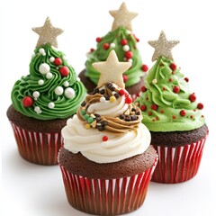 Festive Holiday Cupcakes Decorated as Christmas Trees with Colorful Frosting and Edible Ornaments for a Cheerful Celebration