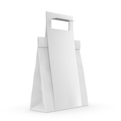 Blank Paper Bag in Paper Carton Holder with Handle 3d Illustration.