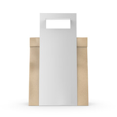 Blank Paper Bag in Paper Carton Holder with Handle 3d Illustration.