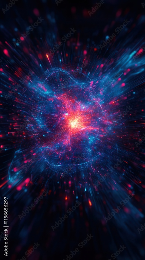 Poster a vibrant cosmic explosion of blue and red hues, creating a stunning visual of interstellar energy a