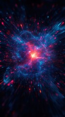 Fototapeta premium A vibrant cosmic explosion of blue and red hues, creating a stunning visual of interstellar energy and movement in deep space.