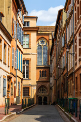 Side façade of the neo-Gothic Gesù Church in Toulouse, seen from Rue des Fleurs