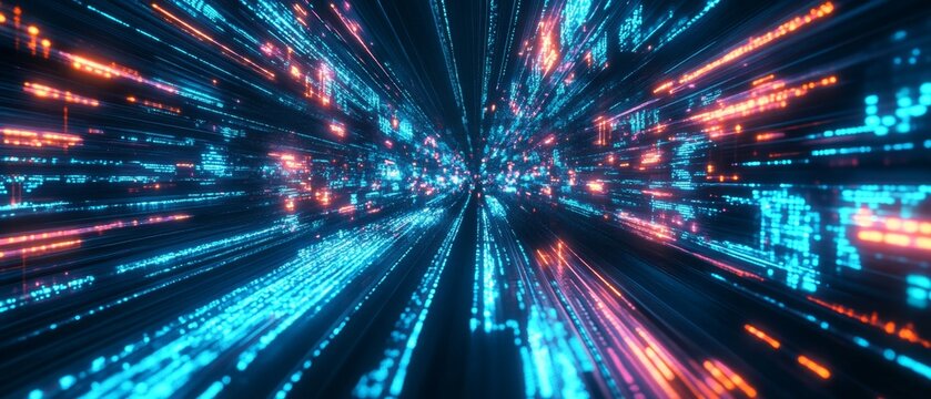 Cyber big data flow. Blockchain data fields. Network line connect stream. Concept of AI technology