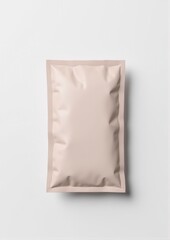 Realistic sachet mockup viewed from above, featuring subtle folds and a smooth finish.