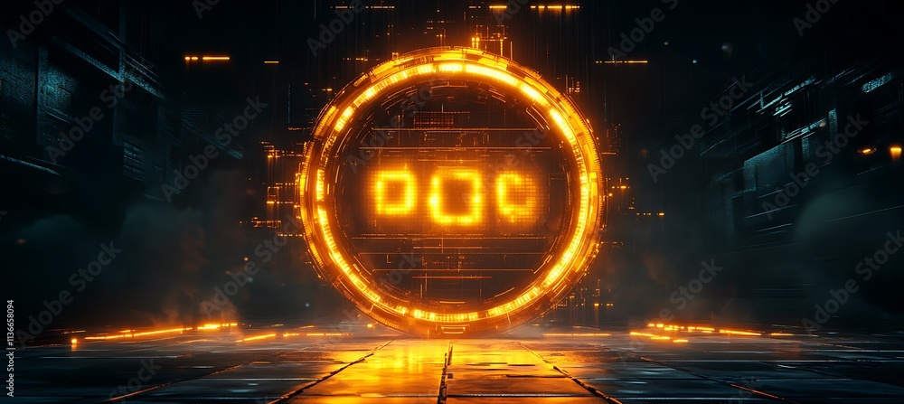 Poster a futuristic image of a digital clock with glowing numbers, representing time management in business