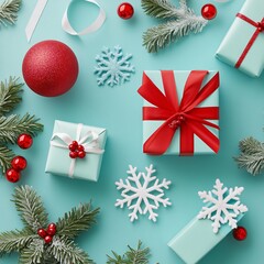Festive christmas decorations home setting visual content cheerful atmosphere top-down view seasonal delight