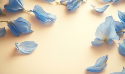 A white background with blue flowers scattered on it