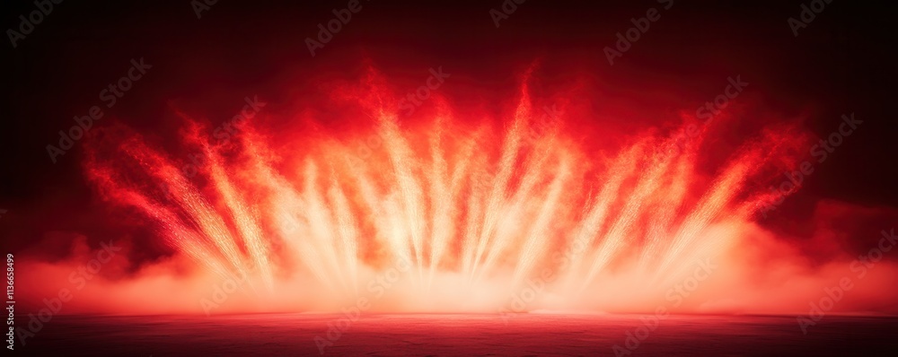 Poster a vibrant explosion of red light, creating a dramatic and fiery visual effect against a dark backgro
