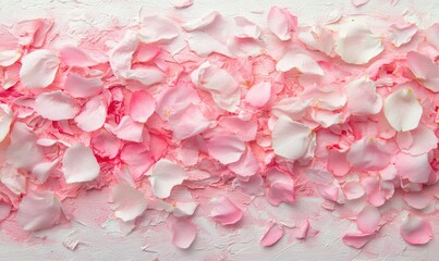 Obraz premium Pink and white flower petals scattered on a white background