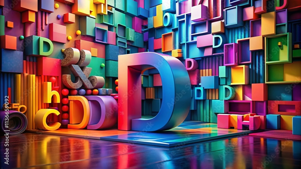Poster vibrant 3d color alphabet in rule of thirds composition for engaging visuals and creative design ele