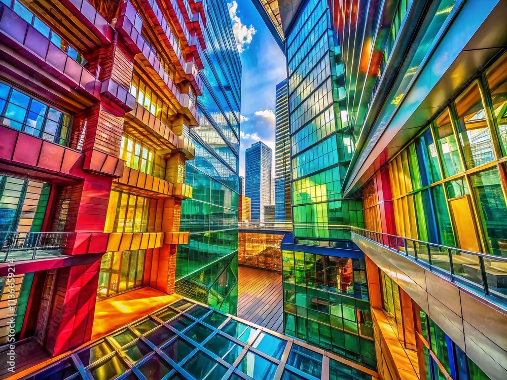 Poster vibrant abstract art composition in architectural photography featuring colorful dynamic splashes an
