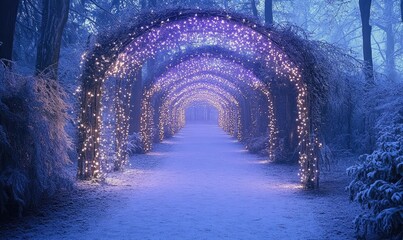 Naklejka premium A walkway with lights and trees in the background