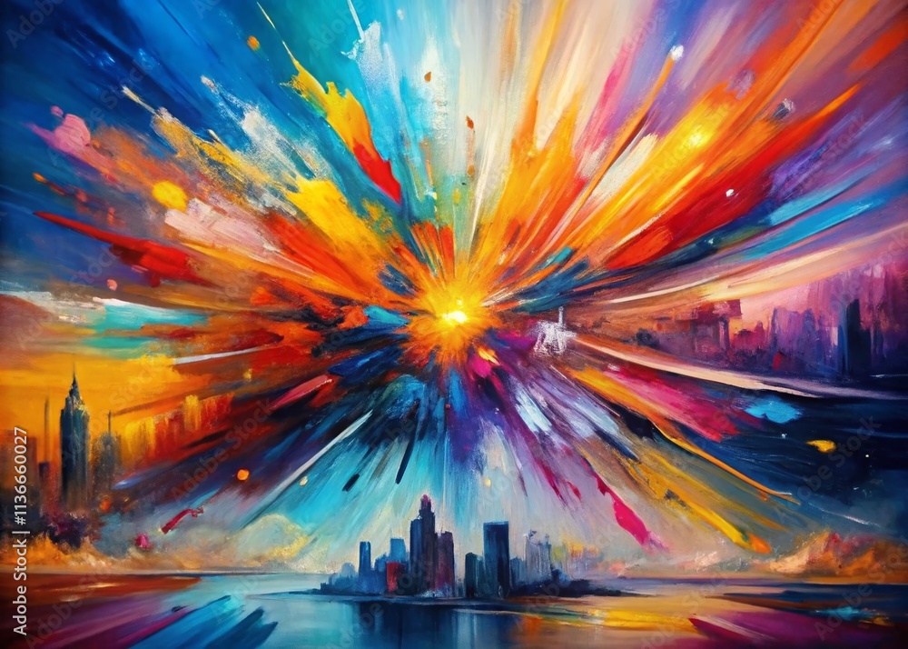 Poster vibrant abstract painting bursting with color and energy, capturing the essence of movement and emot
