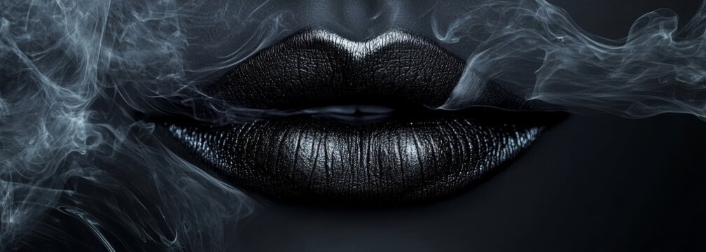 Black lips trand make up composition background