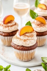 Delicious Cupcakes Topped with Creamy Frosting, Fresh Peach Slices, and a Hint of Cinnamon, Perfect for Celebrations and Special Occasions