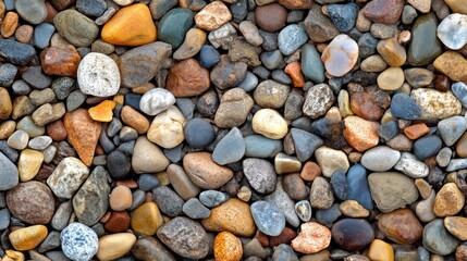 Pebble-strewn soil background, rough terrain, scattered stones, dark brown soil, natural earthy texture, weathered surface, outdoor wilderness scene, ideal for nature-inspired concepts