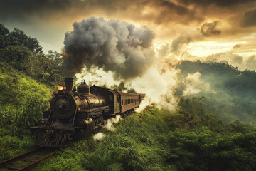 Fototapeta premium steam train in the mountains